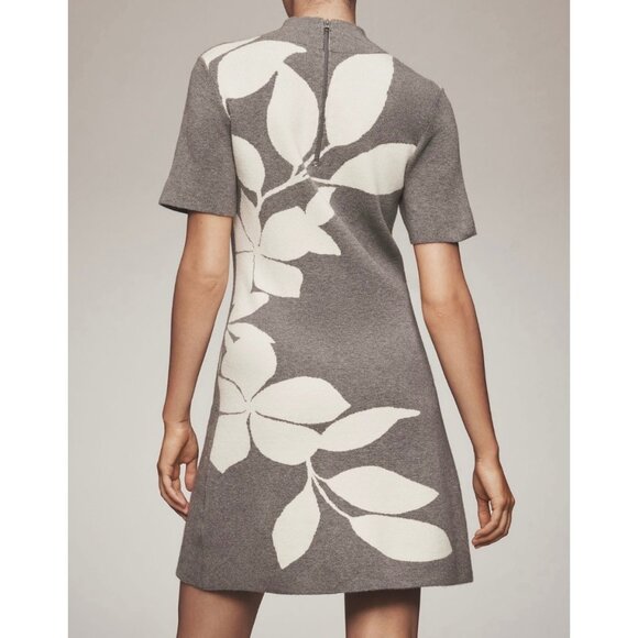 Anthropologie The Nina Short Sleeve Mock Neck Mod Mini Dress Sz XS Grey Floral - Picture 2 of 8